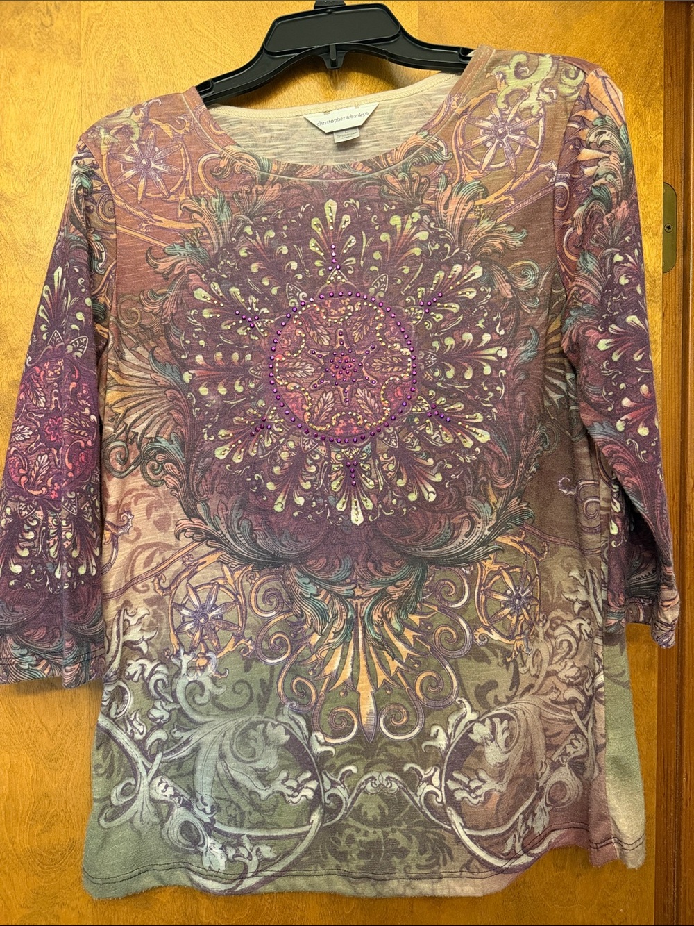 Christopher & Banks Boho Medallion Long Sleeve Top in Plum and Olive
